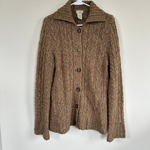 L.L. Bean Cable Knit Cardigan Sweater Wool Blend Button Front Long Sleeve SMALL - Picture 6 of 11